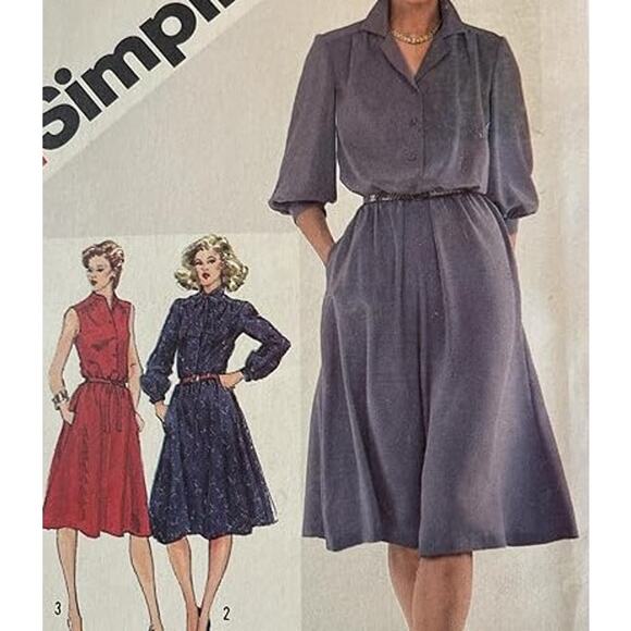 Simplicity 5242 Pattern Dress Miss 14 Uncut Knee Length Collar Button Front - Picture 1 of 5